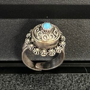 Poison Ring with Makers Mark Sterling Silver Adjustable Turquoise Stone